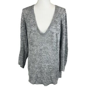 Eileen Fisher Women's Deep V-Neck Linen Thin Knit Sweater XS/TP Gray Oversized